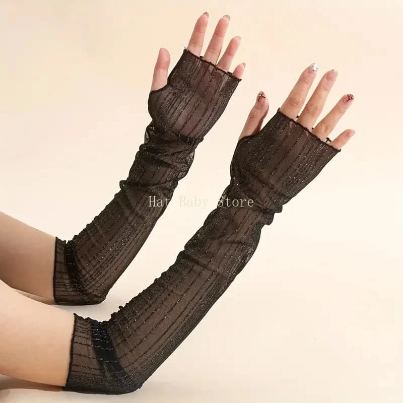Nuove maniche estive in pizzo, protezioni per le braccia per protezione solare da viaggio, maniche di ghiaccio, guanti mezze dita da donna a rete sottile