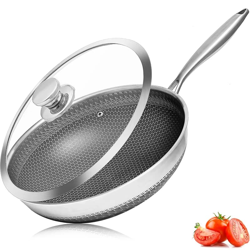 28 30 cm Wok Hybrid non-stick pan with glass lid Stainless steel jump pan 316 non-toxic JT559 deep wok pan