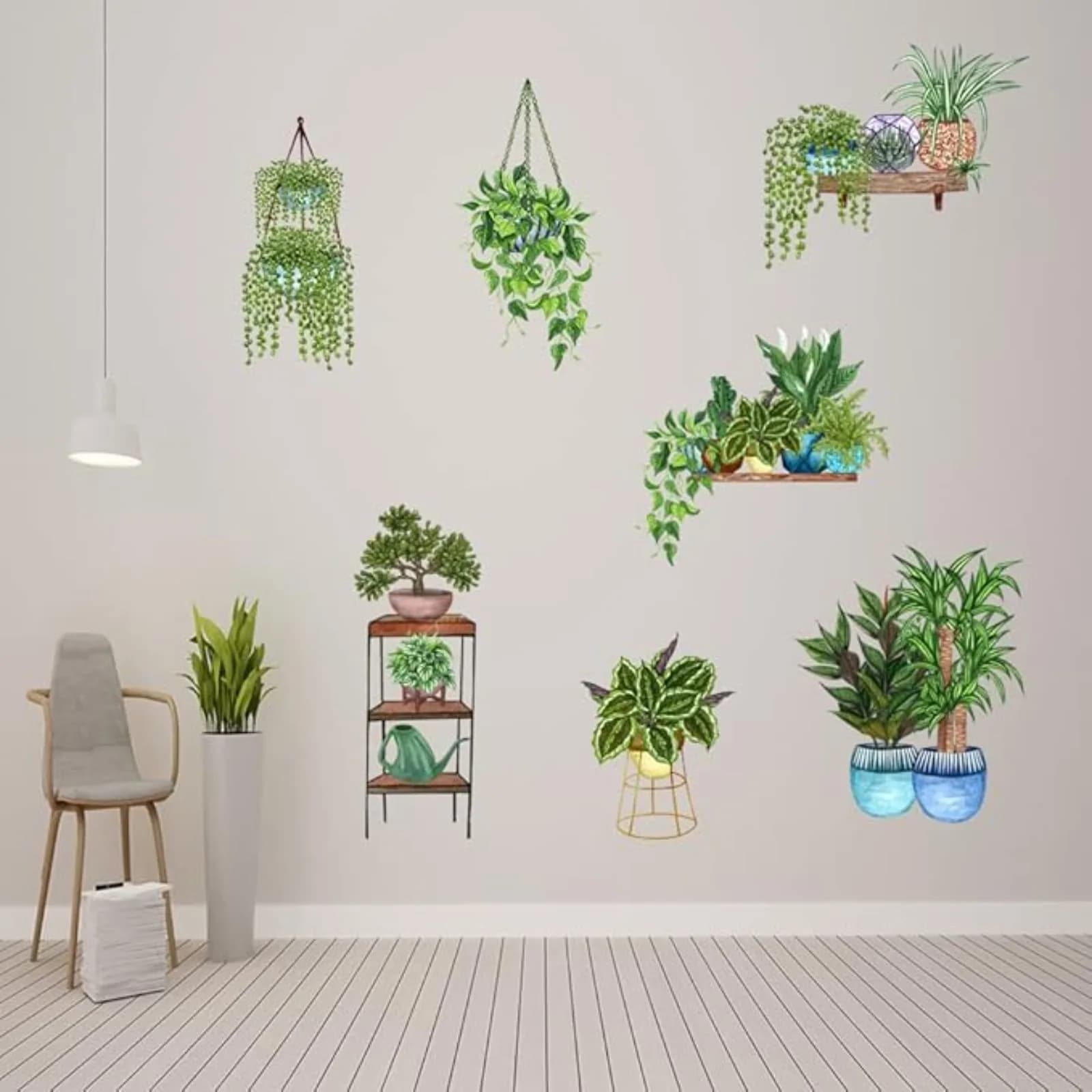 Adesivi Murali Decorativi con Piante Grasse e Cactus, Decorazioni per Mensole in Stile Naturale Verde, Adesivi Murali in PVC Rimovibili, Stile Pastorale con Cactus