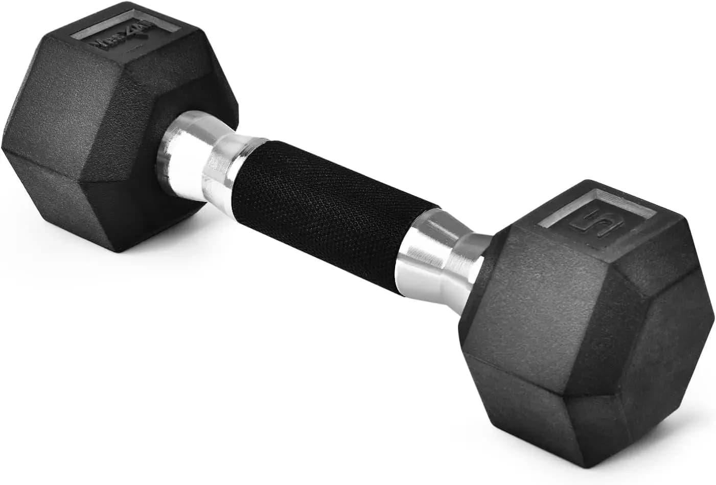 Rubber Encased Hex Dumbbell Single Hand Weight with Anti-Slip Grip for Strength Training 5-50 Lbs