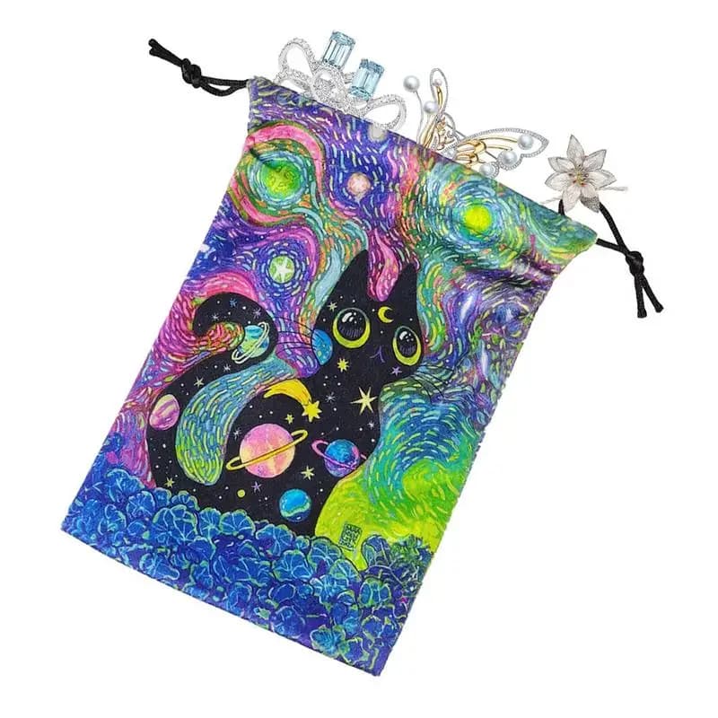 Borsa per carte dei tarocchi Contenitore per mazzi dei tarocchi con tema gatto 13X18 cm/5.11X7.08 pollici Borse per gioielli portatili per mazzi di oracoli Rune Dice