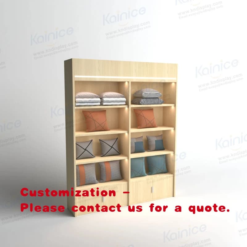 Espositore in legno con LED per cuscini e biancheria da letto, scaffali in compensato per articoli per la casa moderni Kainice