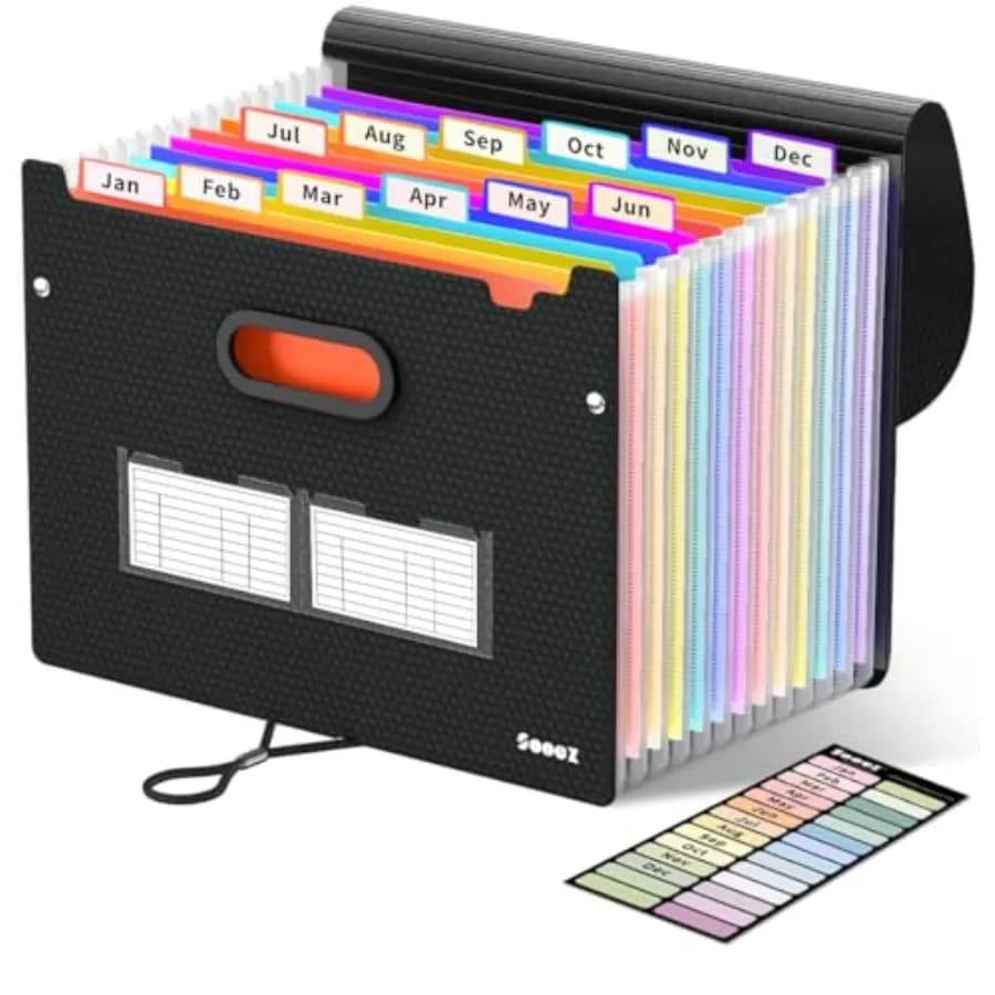 Upgraded Accordion File Organizer, Expanding File Folder with Deeper 12 Pockets - Never Cover Up Index Tabs, Monthly Bill Paper
