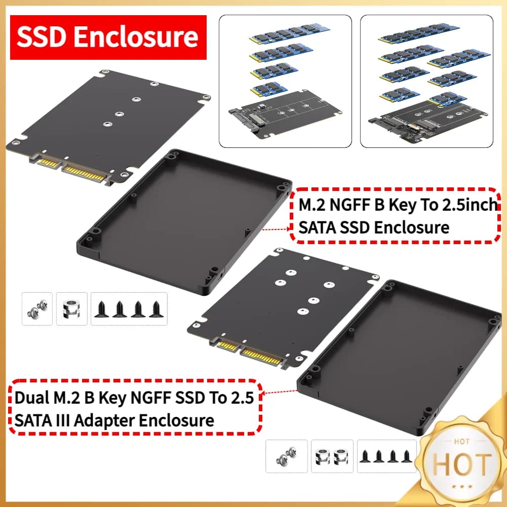 Box esterno SSD da 2,5 pollici per M.2 NGFF B Key, 6 Gbps, adattatore da M.2 NGFF SSD a SATA III da 2,5 pollici per laptop