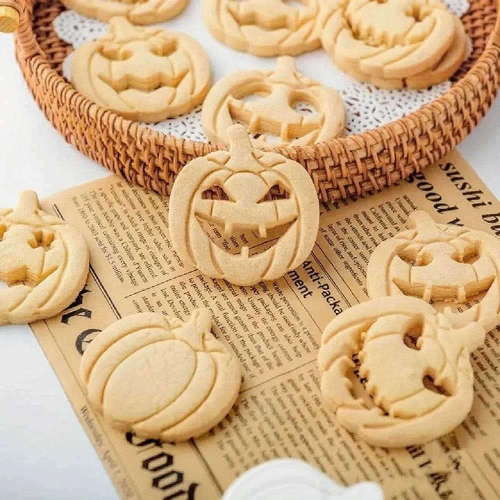 13Pcs Halloween Ghost Pumpkin Cookie Cutter Set, Jack-O'-Lantern Fondant Embosser Stamps Molds for Baking & Party Decoration