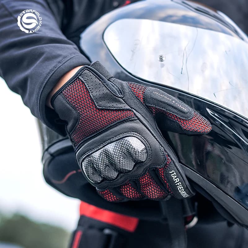 Star Field Knight Red Motorcycle Riding Gloves Summer Mesh Breathable Carbon Fiber Joint Protection Non-slip Wear-resistant