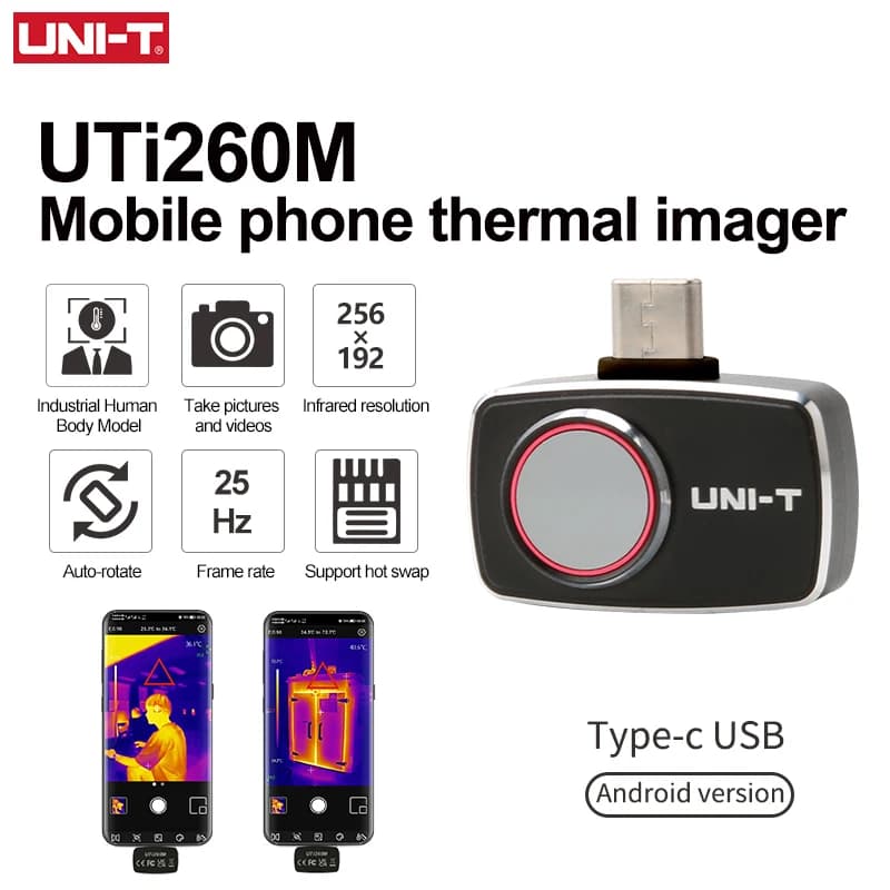 UNI-T Thermal Imager For Smartphone UTI260M UTI256M 256x192 Infrared Thermal Imaging Camera Pcb Solar Panel Device Fault Detect