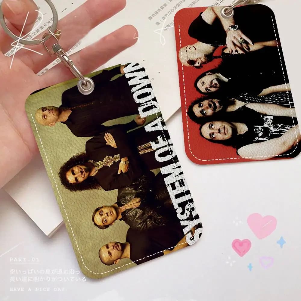 PU Leather Keychain with Band System Of A Down Logo, Card Holder and Badge for Access