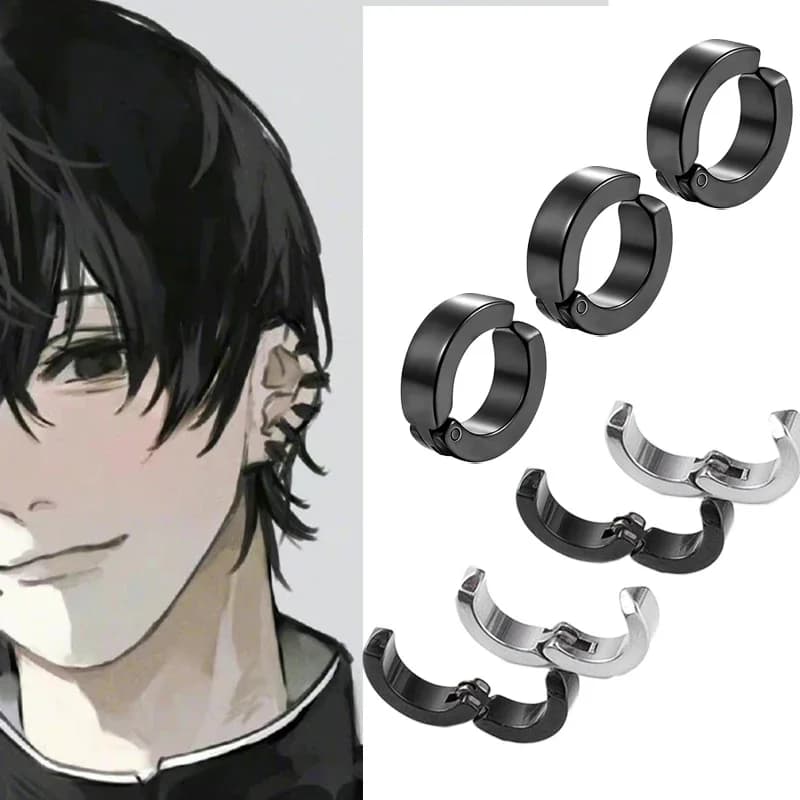 2 pezzi Anime Chainsaw Man Yoshida Hirofumi Cosplay Orecchini a clip per orecchio Donna Uomo Punk Nero No Forato Cerchio per orecchio finto Gioielli pop