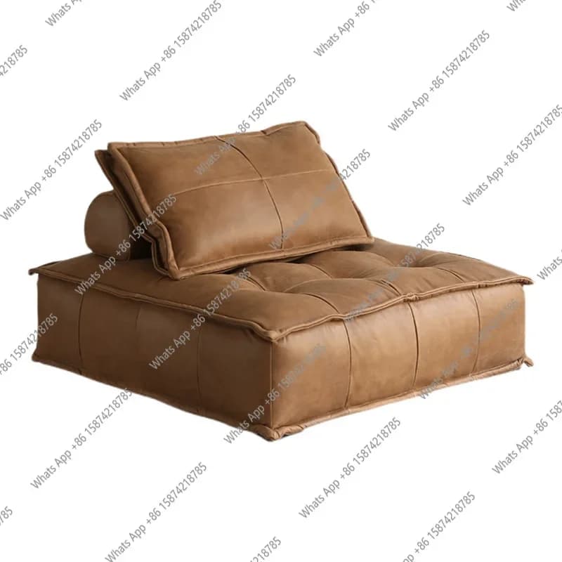 Divano Modulare JJ, Stile Antico per Piccoli Appartamenti nel Soggiorno, Design a Blocchi Lineari, Divano in Pelle e Tessuto Artistico