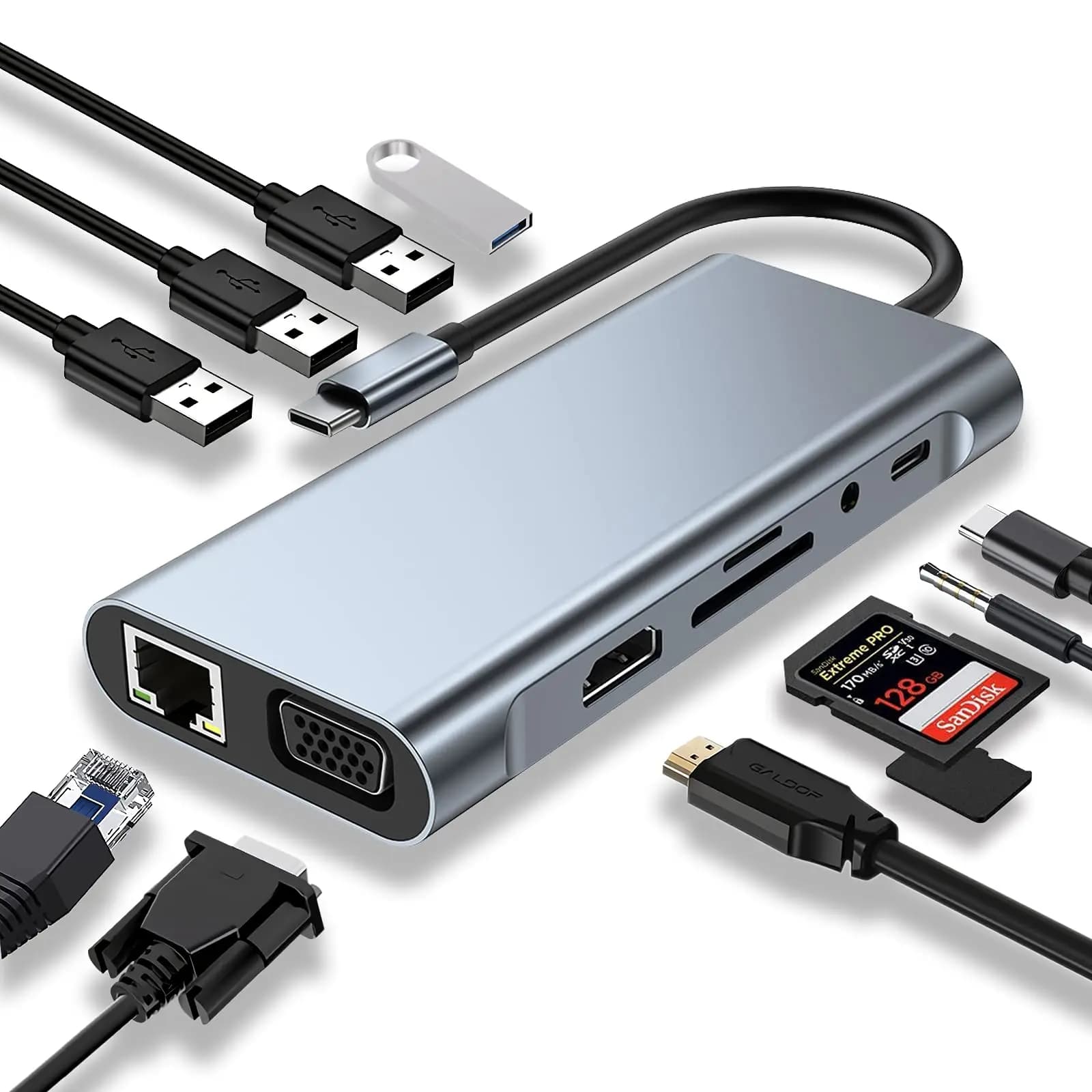 Docking station per laptop multiporta hub USB 3.0 tipo C 11 in 1 da tipo C a 4K HDMI VGA PD RJ45 per MacBook Pro Air