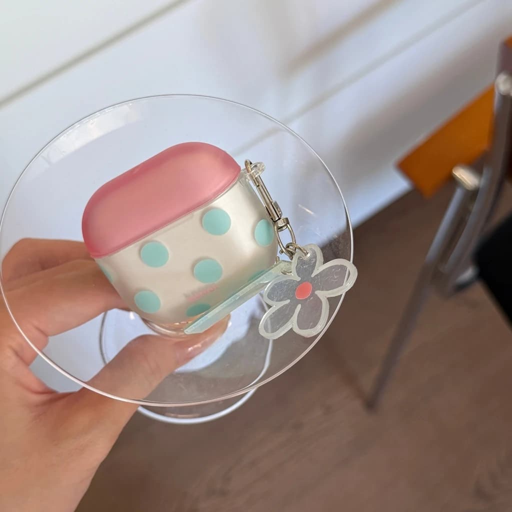 Gentle Sweet Pink Blue Polka Dot With Flower Star Pendant Shock Proof Earphone Cover Case for AirPods 1 or 2 3 4 Pro 2 Pro 3
