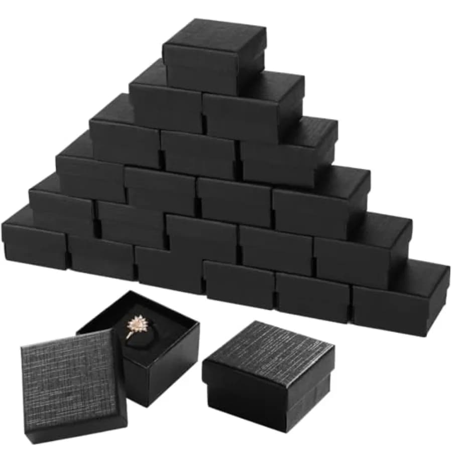 Espositore per gioielli: scatole di cartone nere, 200 pezzi, piccole scatole sfuse 2 x 2 x 1,2 pollici per orecchini, anelli e regali