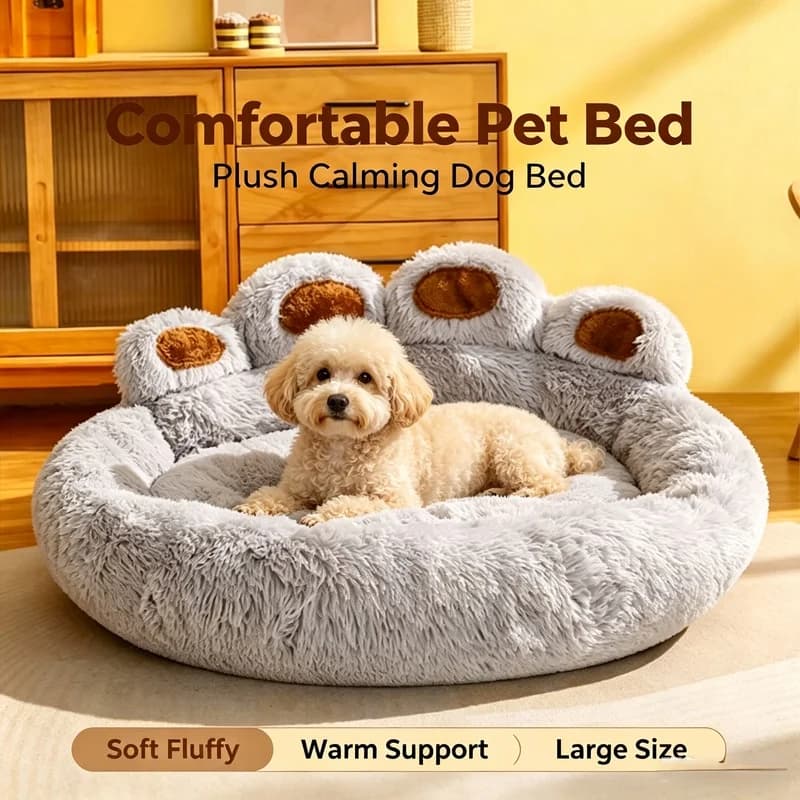 Bear‑Paw Shaped Winter Pet Sofa Bed Soft Fluffy Warm Non‑Slip Sleeping Cushion for Small Medium Large Dogs Cats