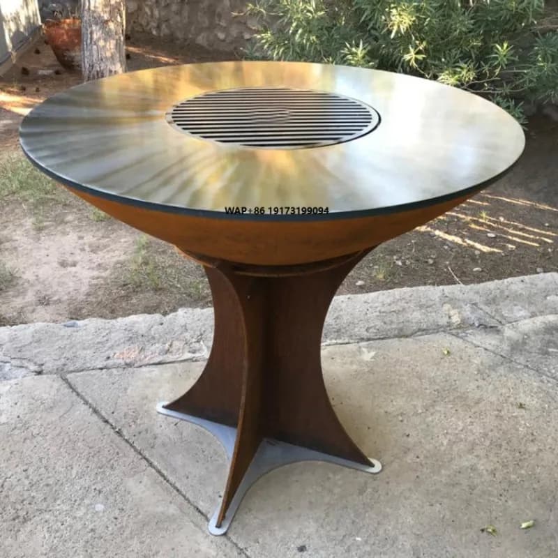 Stufa a Legna in Corten, Griglia a Carbone in Metallo, Barbecue per Cucina all'Aperto e Campeggio