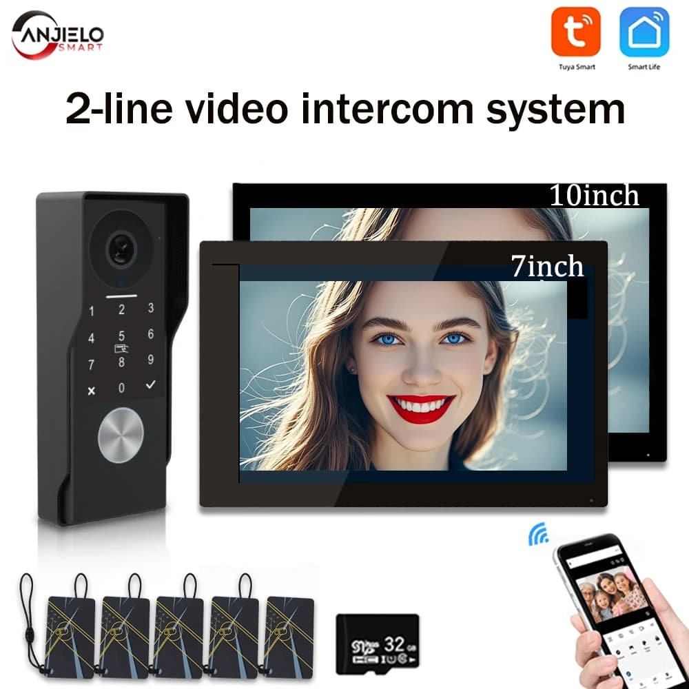 ANJIELO Videocitofono a 2 fili, Password, Scorrimento scheda, Wifi, Sistema campanello, Supporto telecamera IP Tuya Smart 1080P Touch 24