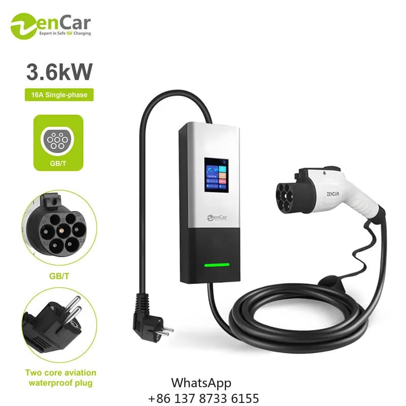 Caricatore EV Portatile Zencar 16A 3.6KW GB/T Livello 2 con Spina GBT, EVSE Intelligente con Corrente Regolabile per Ricarica Domestica di Veicoli Elettrici