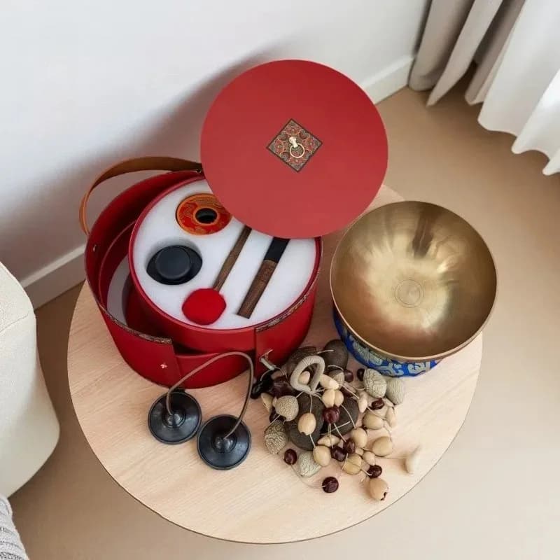 Nepal Handmade Singing Bowl Set Gift Box Yoga Meditation Tinkle Bells Sound Healing Seed Shell Hand Bell Premium Instrument Gift