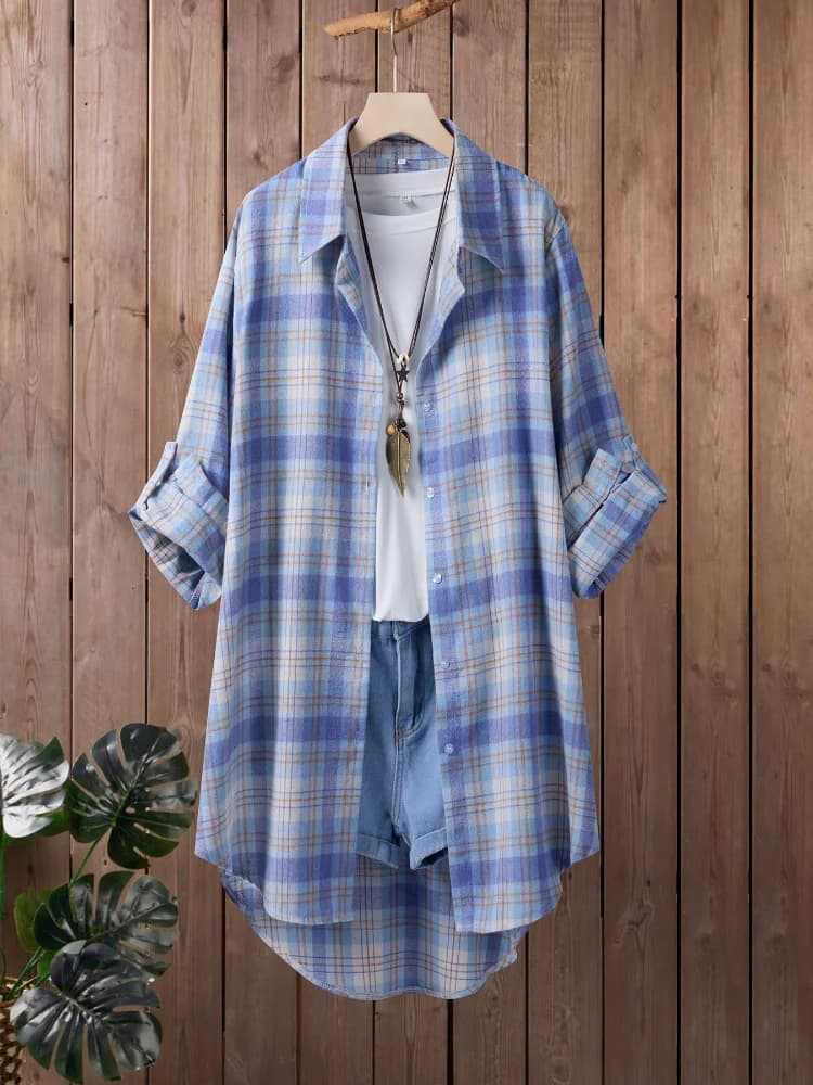 Plus Size New Women's Wide T-shirts Mid Length Oversize Long Sleeved Scottish Shirt Sun Protective Jacket Shirt Couple Clothes