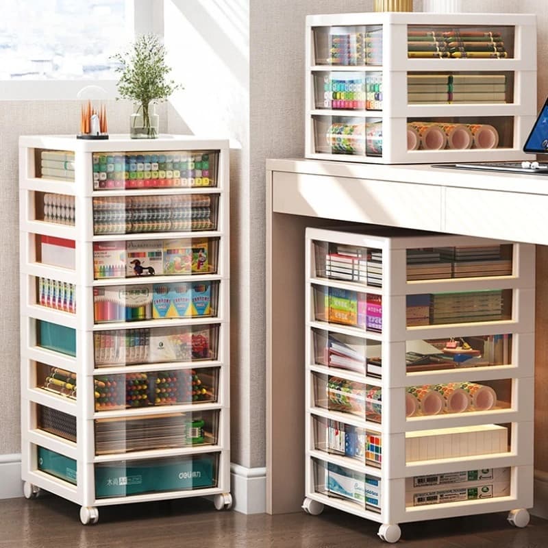 Transparent Drawer Storage Cabinet, Mobile Under Desk Organizer with Wheels, Visible Snack Shelf for Home Office