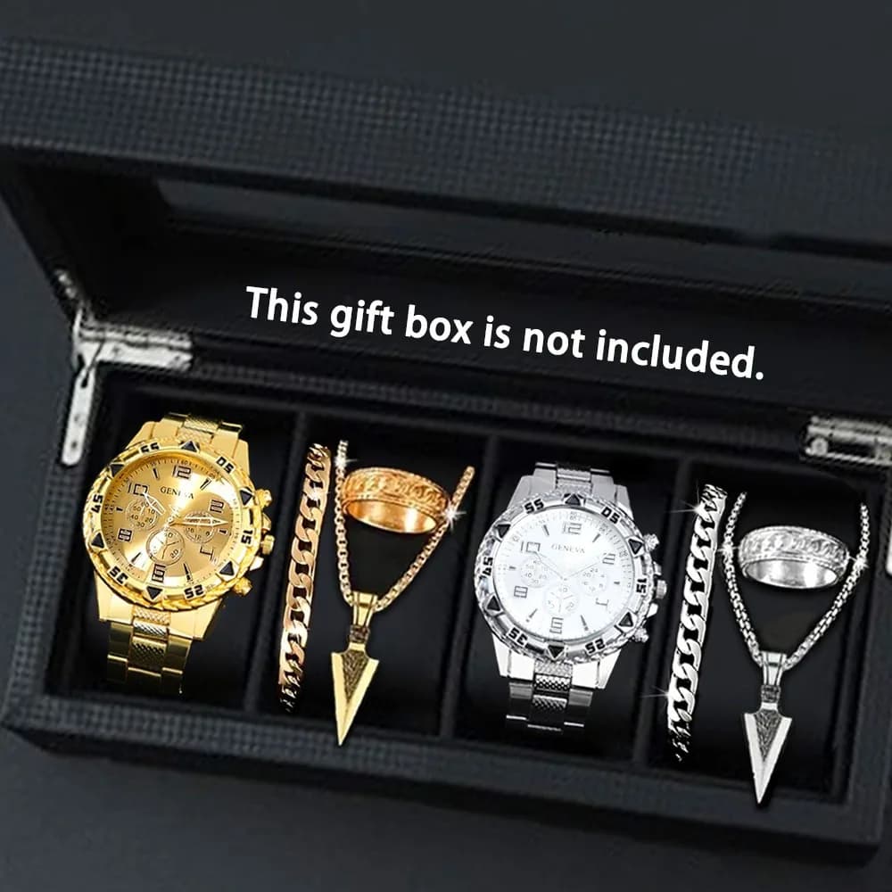 8 Pcs/Set Stylish Men'sQuartz Watch Stylish Large Disc Precision Calculator Watch Necklace Bracelet and Ring Perfect Accessories