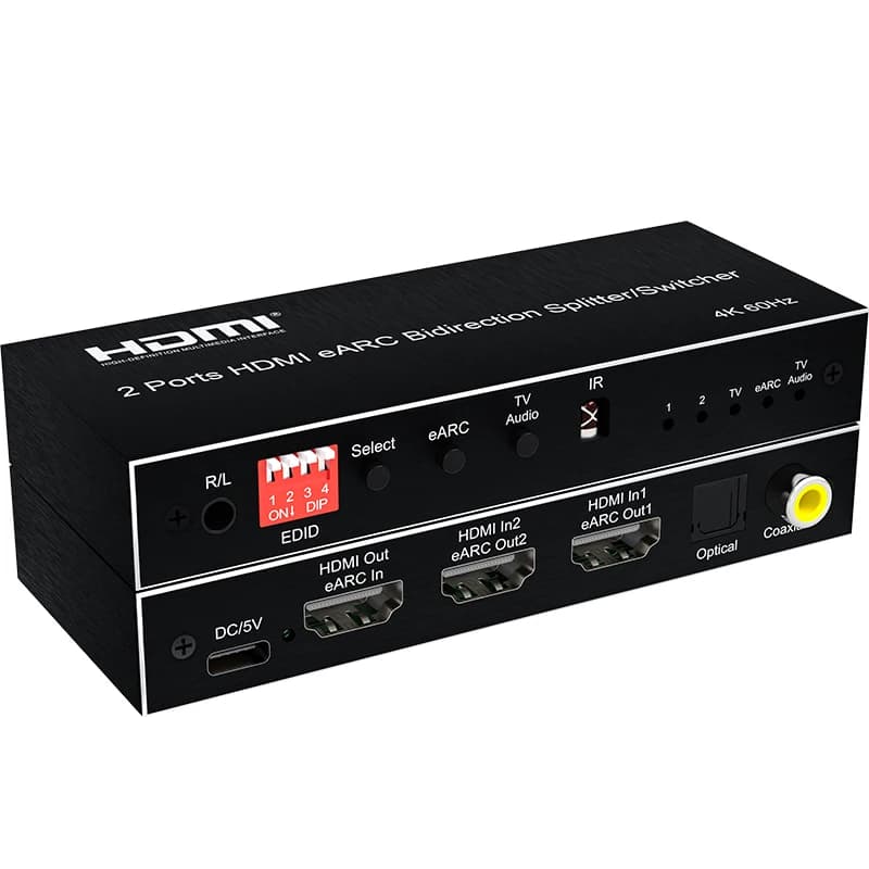 4K 60Hz Bi-direction HDMI eARC Audio Extractor 7.1CH HDMI Audio Switch Splitter 1x2 2x1 with Toslink SPDIF+COAXIAL+Aux Audio out
