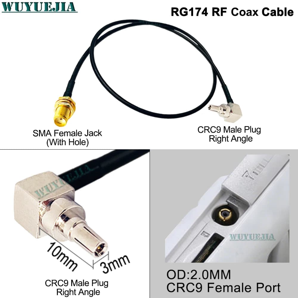 SMA Maschio a CRC9 Maschio Destra Rngle RF RG-174 Cavo Coassiale Estensione Treccia Cavo di Alimentazione in Rame per Antenna Router Scheda di Rete WiFi