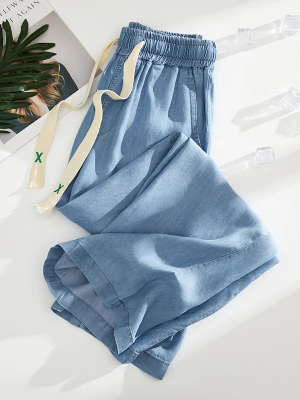 Summer New Style Thin High Waist Wide Leg Jeans Women's Loose Fit Casual Pants Ice Silk Drapey Straight Cut Commute Fashion