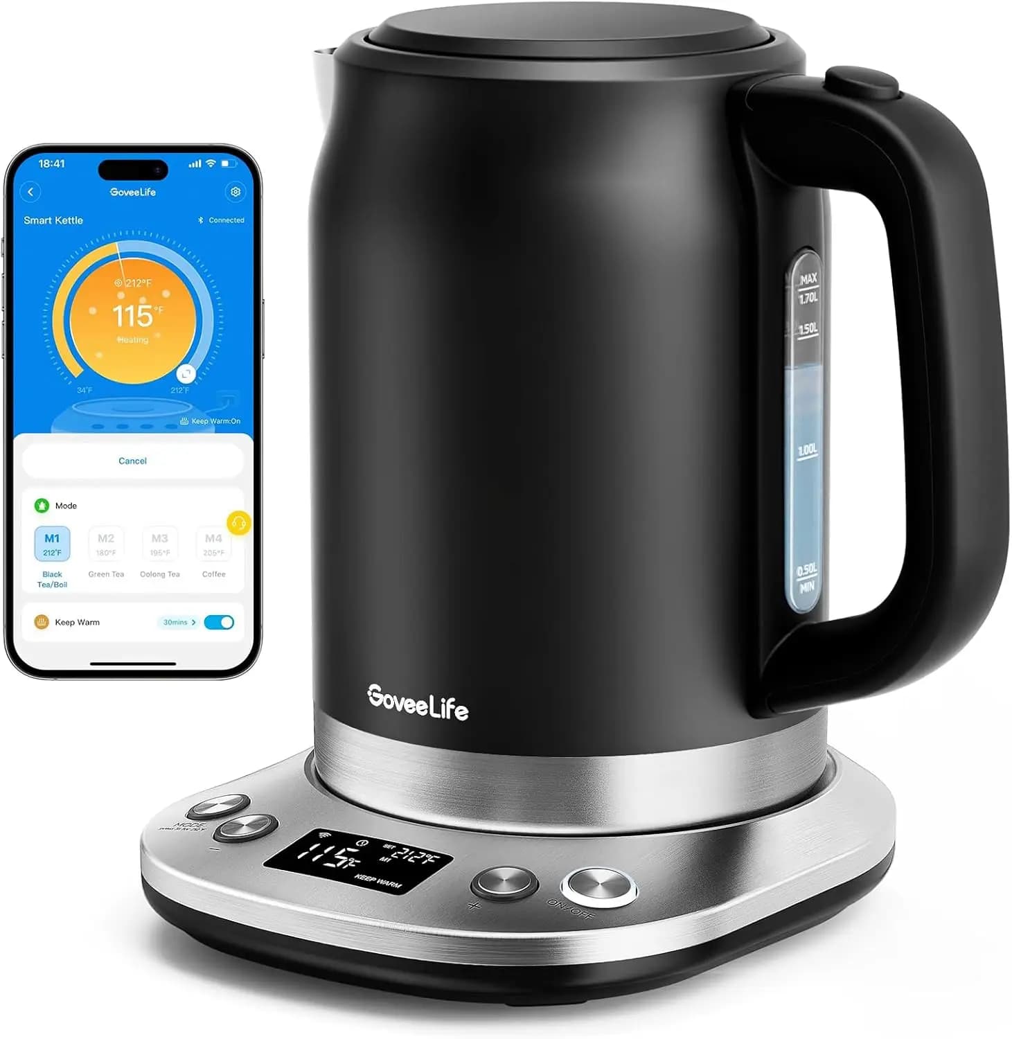 Bollitore Elettrico Smart WiFi con Controllo Alexa, Ebollizione Rapida 1500W, Mantenimento Calore 2H, Acciaio Inossidabile Senza BPA da 1.7L