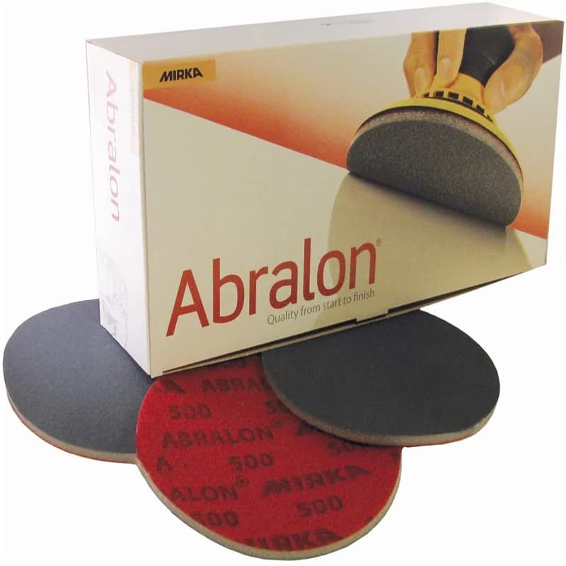 Mirka Abralon Carta abrasiva da 6 pollici con supporto in schiuma Dischi per lucidatura e lucidatura con gancio e anello Carta vetrata in spugna, scatola da 20 dischi