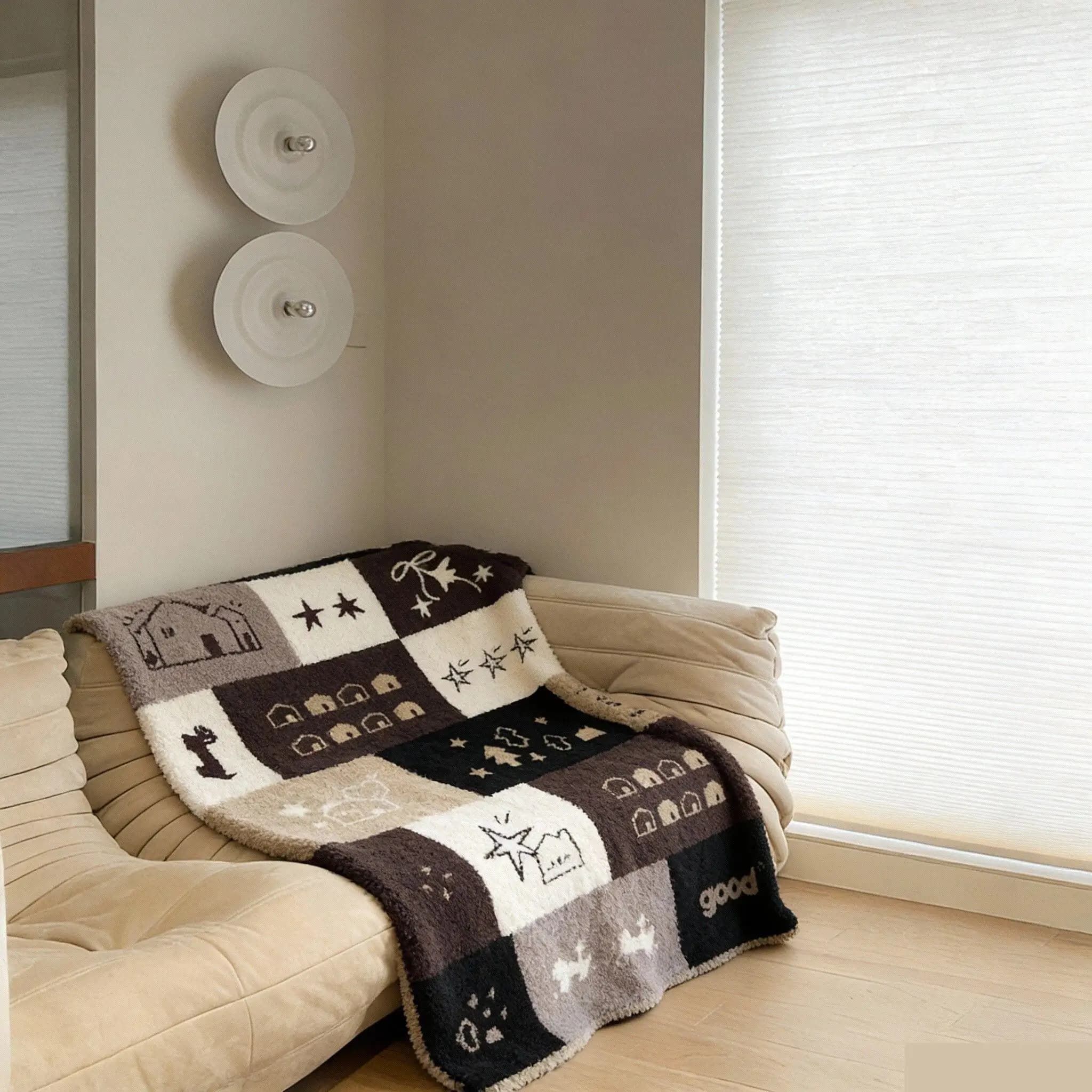 Coperta semplice stampata a colori Maurer, facile da pulire, coperta calda, coperta per il pisolino, coperta piccola in flanella spessa e morbida