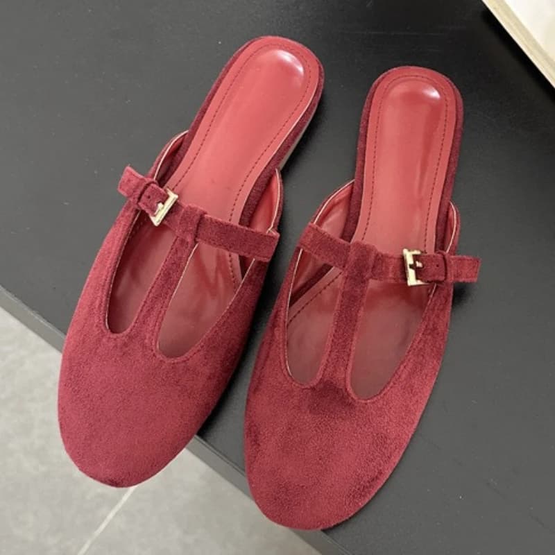 Designer Brand Name Flat Sandals With Design With Buckle And T Strap Women's Faux Leather Suede With Round Toe Women's Shoes Comfort Mocassini casual Slippers