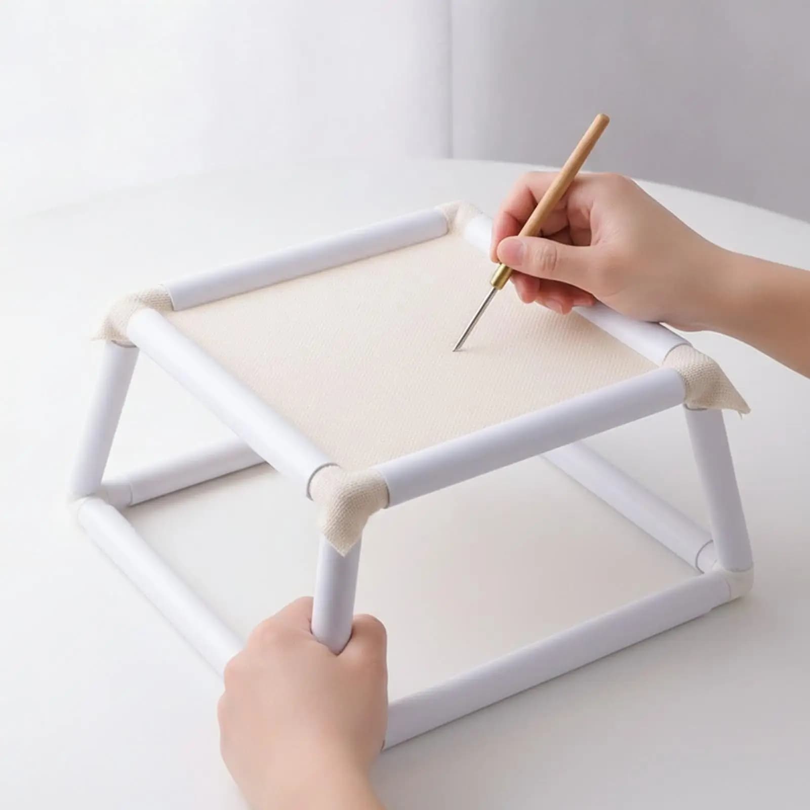 Punch Needle Embroidery Frame PVC Double Layer Hoop Stand for Hand Stitching Canvas Cloth Holder