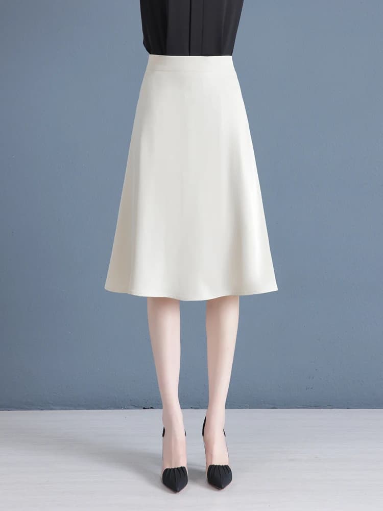 Business Women's Midi Skirt High Waist A-Line Skirt Summer New Style Korean Version Skin-friendly Breathe Polyester Fiber