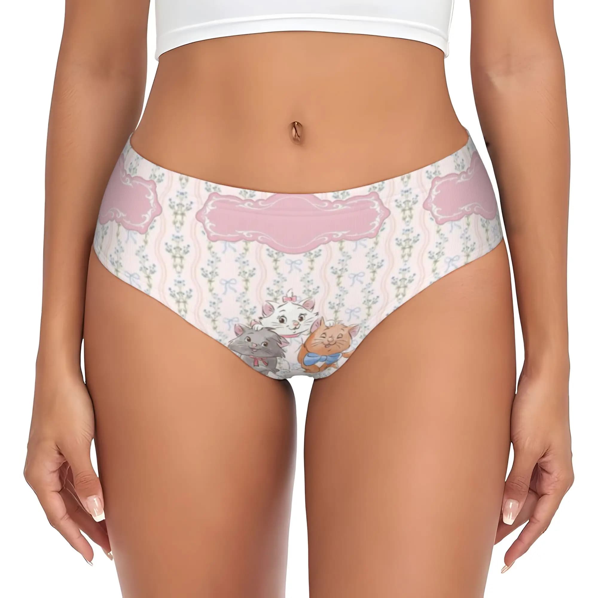 Custom M-Marie Cat Cartoon Briefs Underwear Women Breathable Stretch Panties