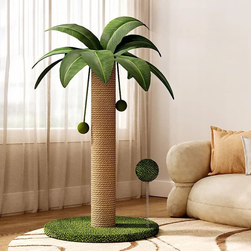 Tiragraffi per Gatti a Forma di Albero di Cocco, Tiragraffi in Sisal Resistente all'Usura, Giocattolo Interattivo, Struttura Verticale per Arrampicata Gatti Anti-Noia
