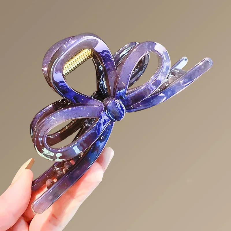 Fashion Purple Gradient Large Bow Hair Claw Large Non-Slip Shark Clips for Thick Hair Elegant Bun New Hair Accessories for Women