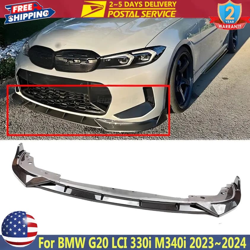 Spoiler Coal Fiber Style Front, Splitter GT for BMW G20 LCI 330i M340i xDrive 2023~2024, Lip Kit Front bumper