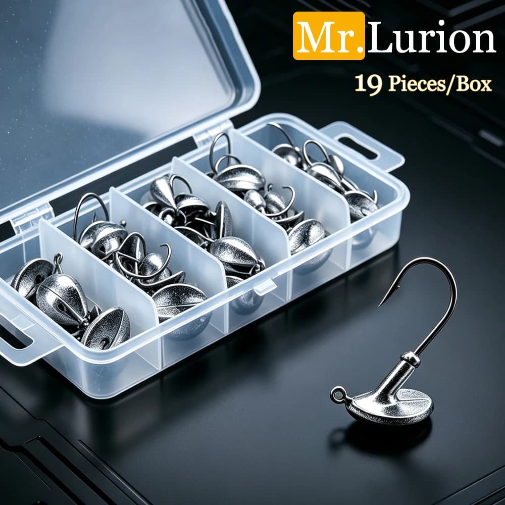 Mr.Lurion 19Pcs/Box 3.5g 5g 7g 10g 14g Fishing Bottom Hook ,Balance Standing Jig Hook Fishing Tackle Box Kit for Soft Worm Lures