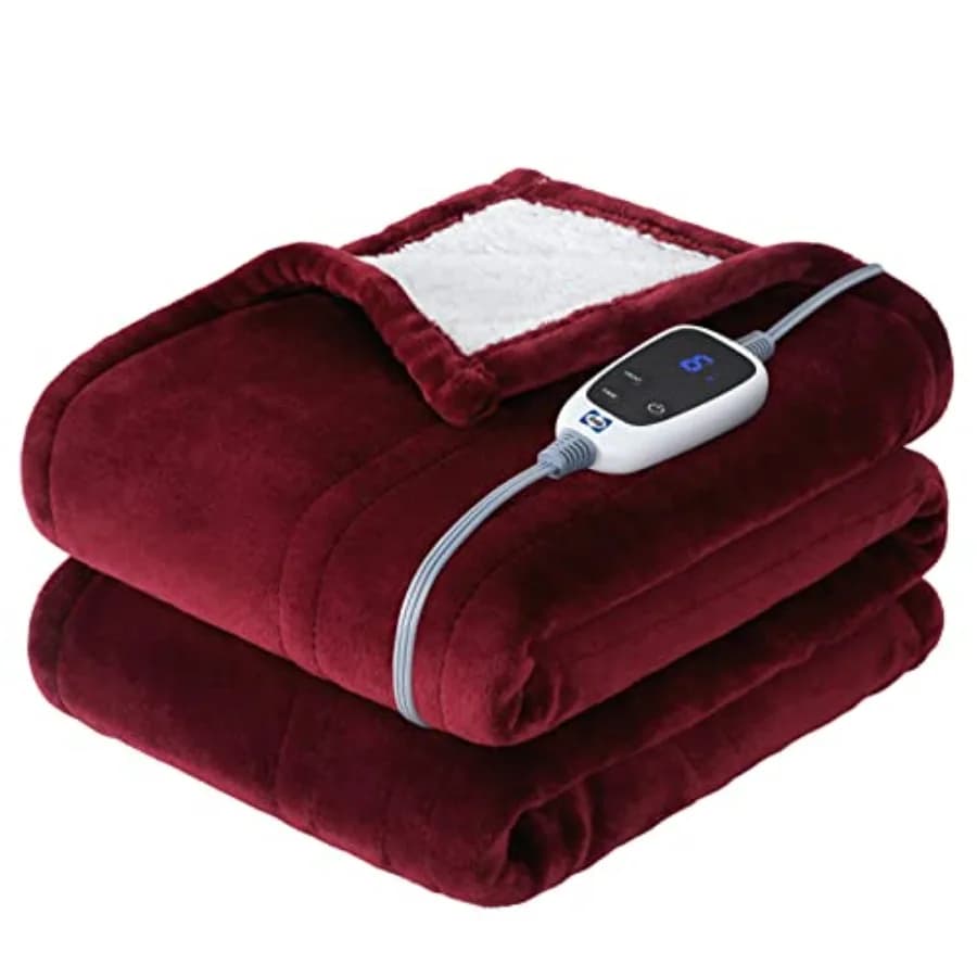Coperta Elettrica Riscaldata in Flanella e Sherpa, Morbida e Accogliente, con 6 Impostazioni di Calore e Spegnimento Automatico da 2 a 10 Ore, Lavabile in Lavatrice