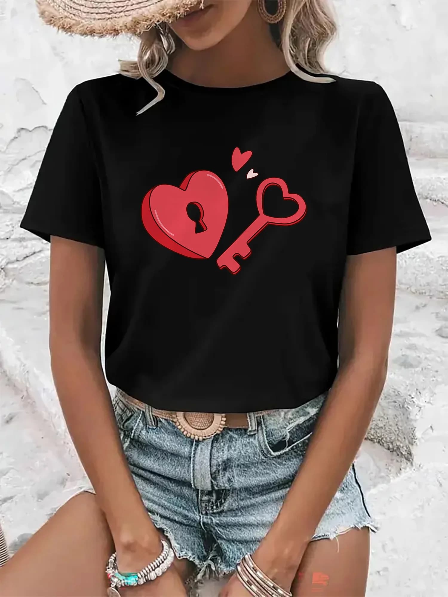 T-shirt casual da donna a maniche corte - Stampa, design scollo rotondo ampio, tessuto traspirante medio-elasticizzato, lavabile in lavatrice