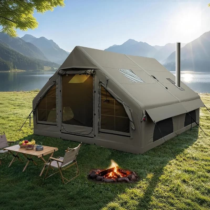 Tenda da Campeggio Gonfiabile di Lusso, Resistente al Vento e alla Pioggia, Tessuto Traspirante e Durevole, Foro per Stufa Integrato, F