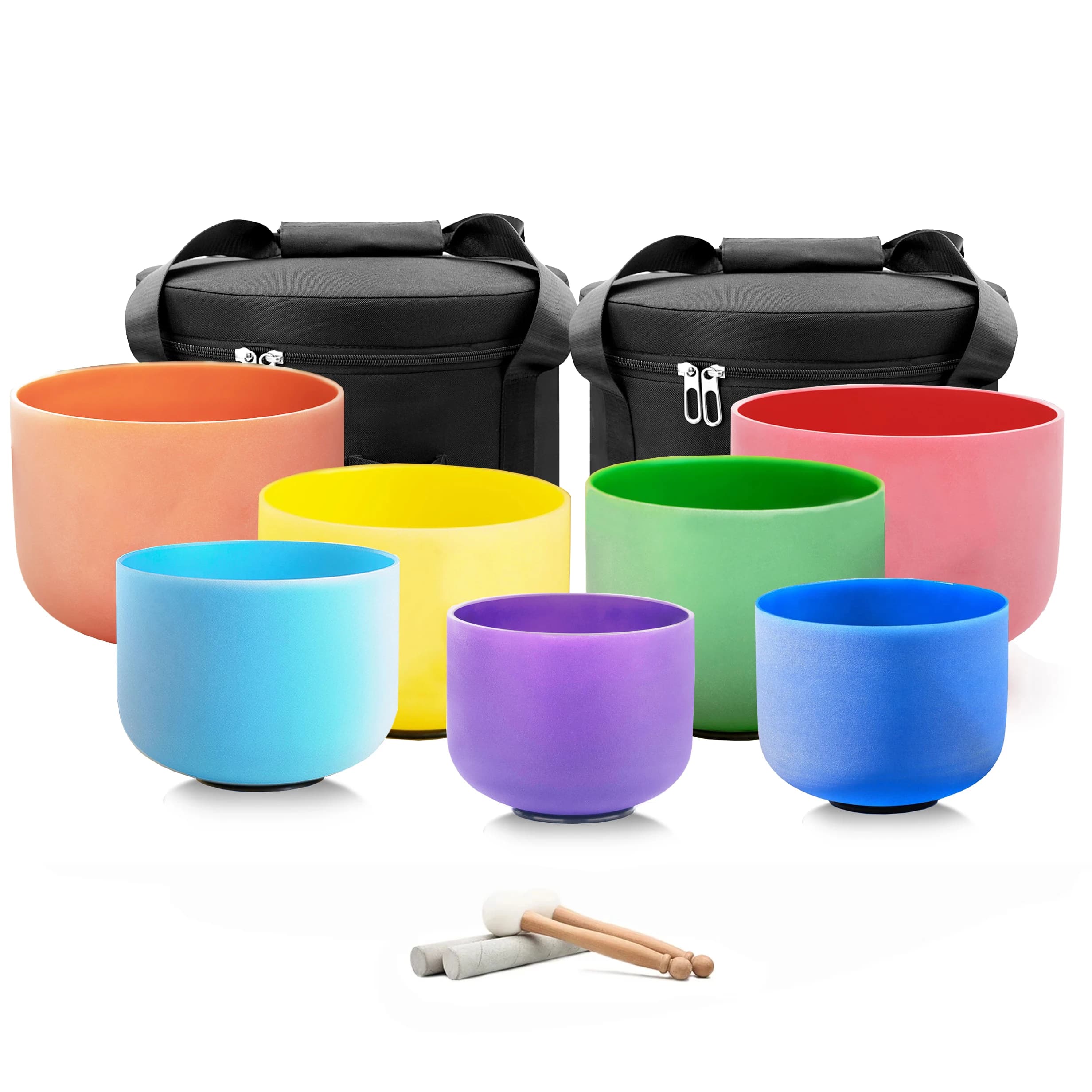 Hye-eun 7-13/8-14 inch Color Singing Sound Bowl of 7pcs Crystal Singing Bowl Set with Carry Case