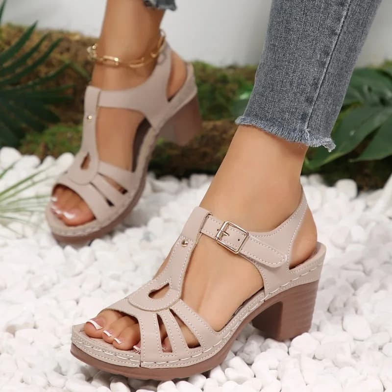 Nuovi Sandali Estivi Comodi da Spiaggia Stile Romano Casual con Cinturino alla Caviglia, Sandali con Tacco Grosso da Donna, Sexy Peep Toe, Tacchi Alti da Donna