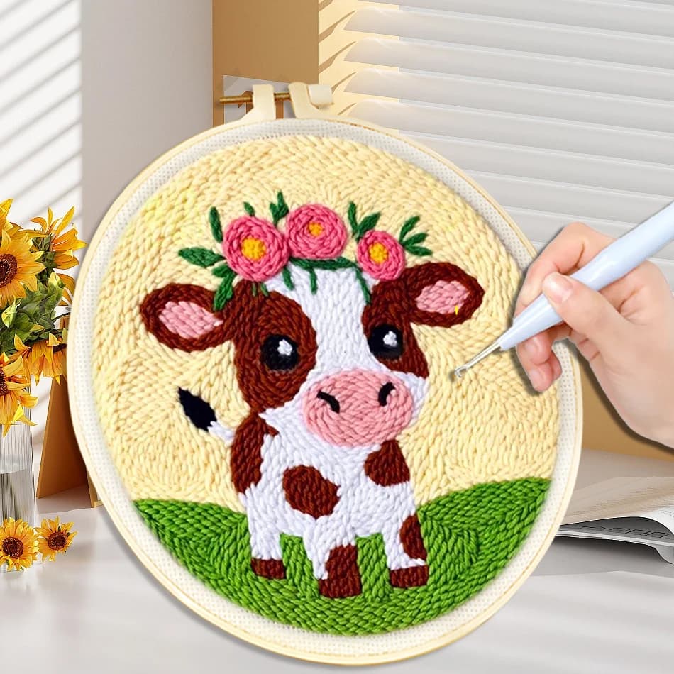 Punch Needle Kit for Adults Cute Animals Cross Stitching Set Magic Embroidery Tool handmade Knitting Sewing Tool for DIY Craft