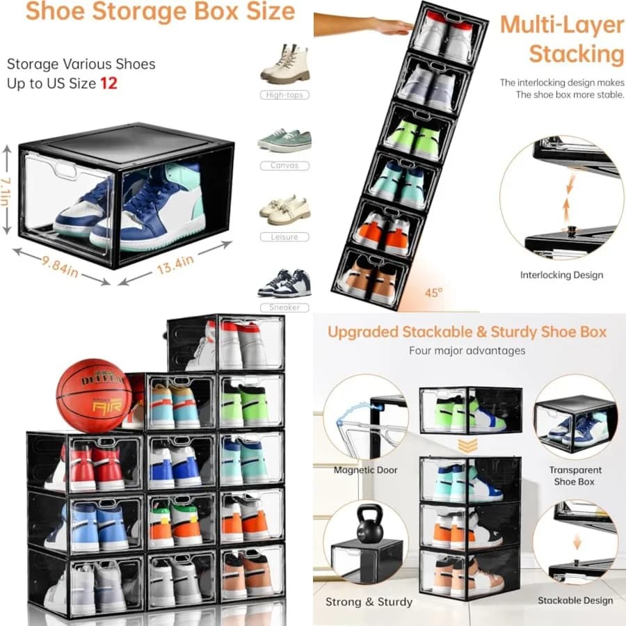 Scatola porta scarpe grande, organizer per scarpe con porta magnetica, impilabile, contenitori per esposizione di sneaker, facile da usare
