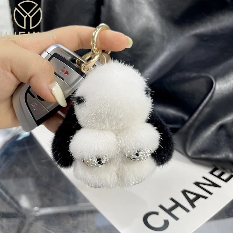 Lusso grande pelliccia di visone coniglietto pelliccia ciondolo borsa gioielli portachiavi peluche ciondolo tromba carino coniglio bambini animale bambola del fumetto
