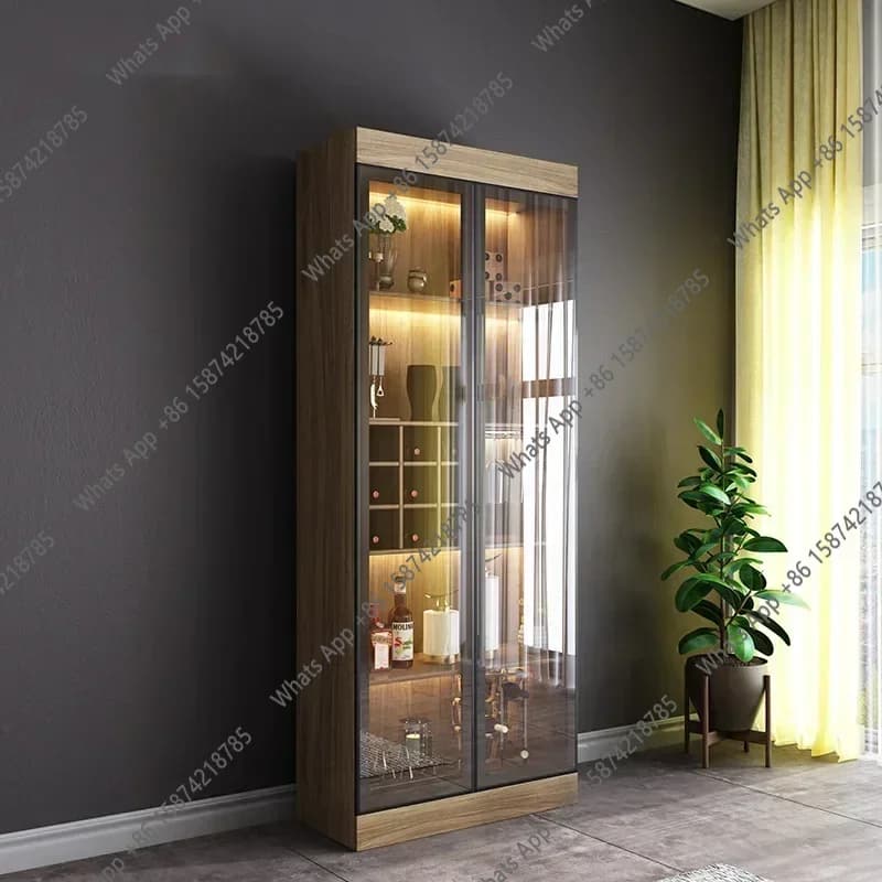 Mobile Bar per Vini C Home Furniture, Cantinetta Moderna con Vetrina, Mobile Espositore in Legno Massello per Vini