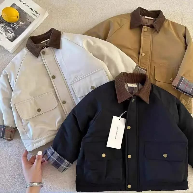 Giacca in Cotone per Bambini Autunno/Inverno, Giacca Stile Workwear Giapponese per Ragazzi, Antivento per Neonati, Giacca in Cotone per Bambini