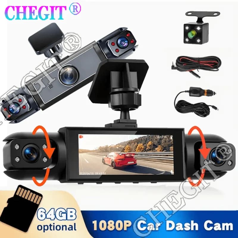 360 ° Videoregistratore per auto DVR 1080P Dash Cam per auto Obiettivo 3/4 Telecamera per vista anteriore destra Visione notturna Telecamera per parcheggio 24 ore